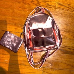Baby pink metallic bookbag+ Wallet